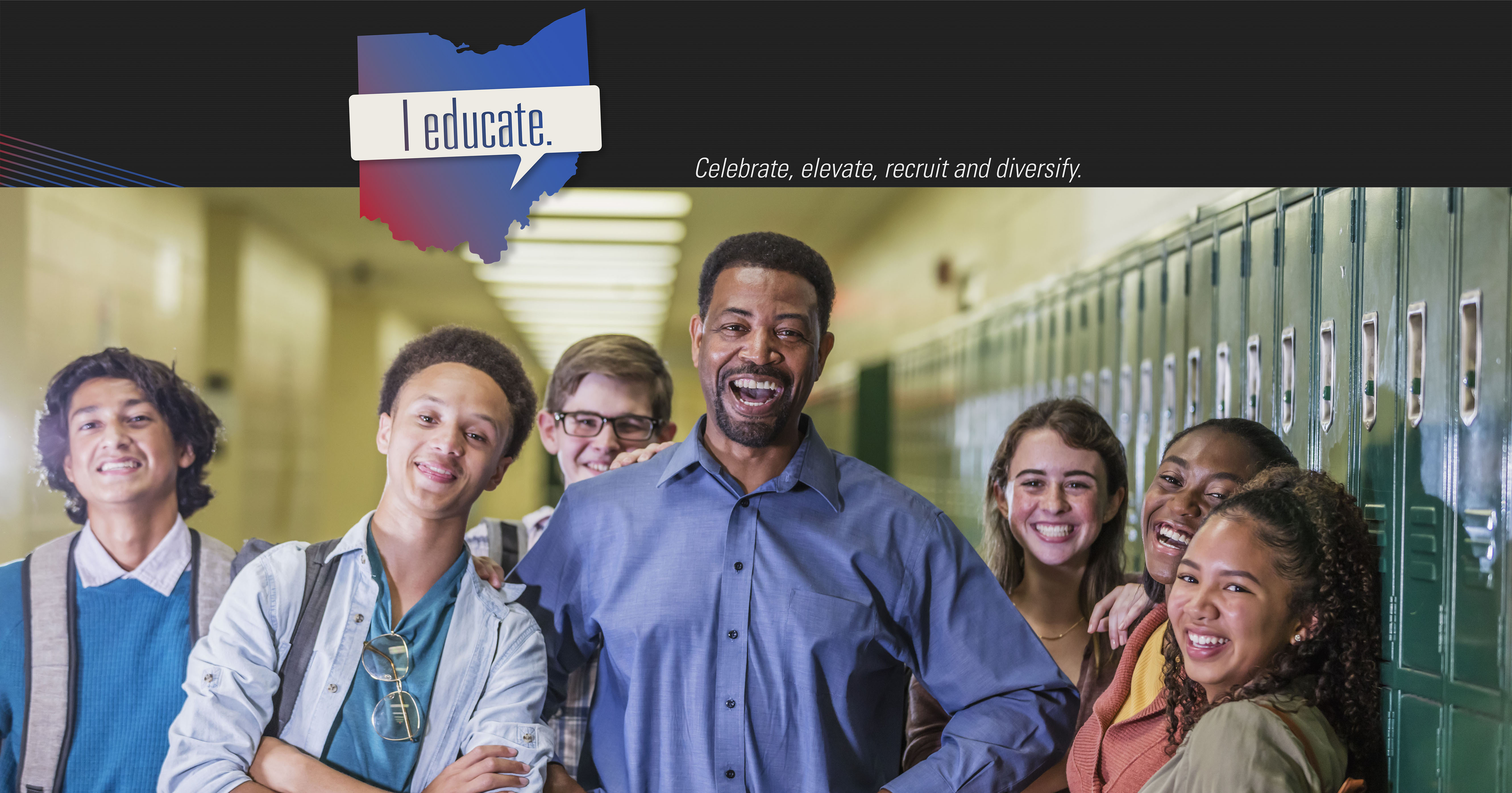 Banner for 'I educate Ohio.' The banner has the campaign logo on it and the substext for the program, 'Celebrate, Elevate, Recruite, Diversify.'